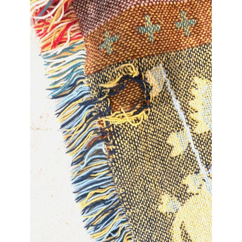 Vintage Native American Southwest Woven Throw Blanket Wall Tapestry Fringe 49x72
